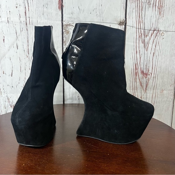 Jeffrey Campbell Shoes - JEFFREY CAMPBELL NITE MATE Chic Black Suede & Patent Platform Ankle Booties 7